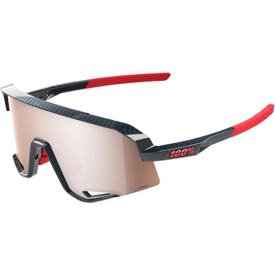 100% Slendale Sunglasses Gloss Crabon Fiber HiPER Crimson Silver Lens