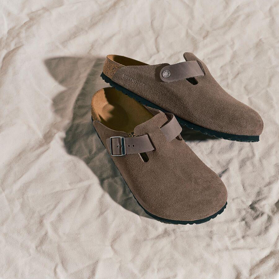 Birkenstock Boston Suede Oiled Leather Clog - Men's Concrete Gray/Iron Suede/Oiled Leather