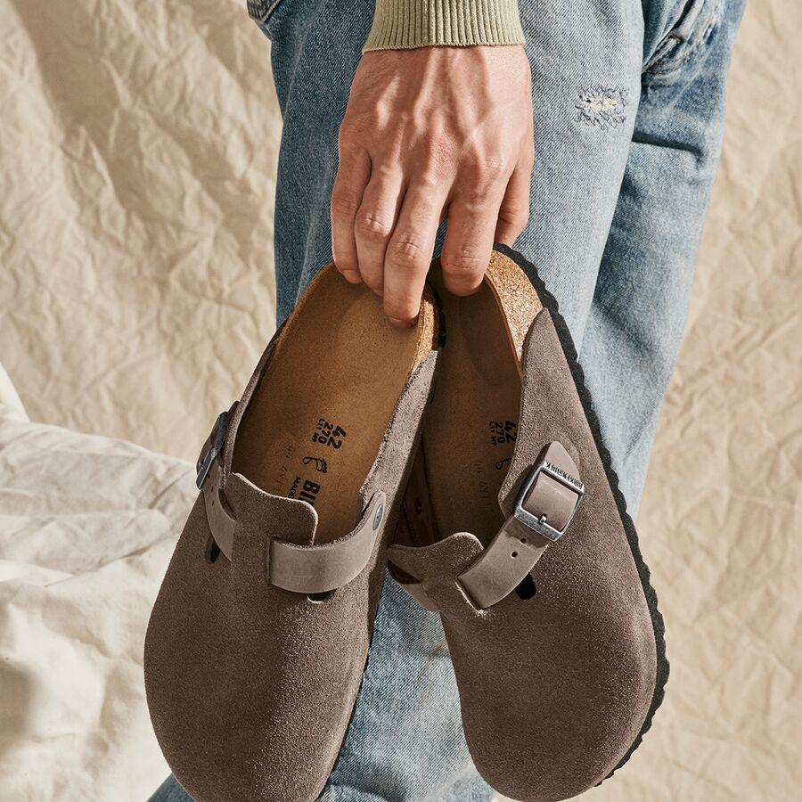 Birkenstock Boston Suede Oiled Leather Clog - Men's Concrete Gray/Iron Suede/Oiled Leather