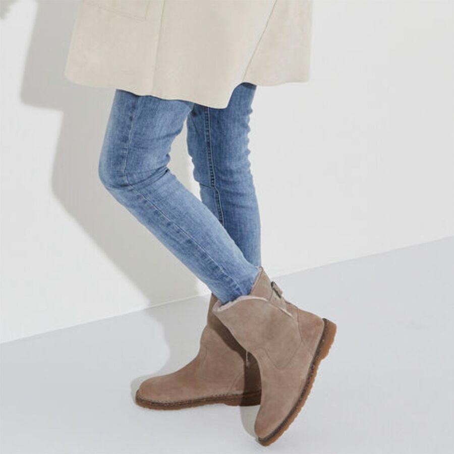 Birkenstock Upsalla Shearling Boot - Women's Suede/Shearling/Gray Taupe/Soft Pink