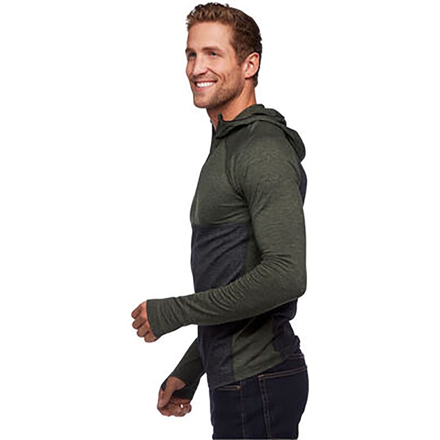 Black Diamond Solution Wool Half-Zip Hooded Baselayer Top - Men's Black