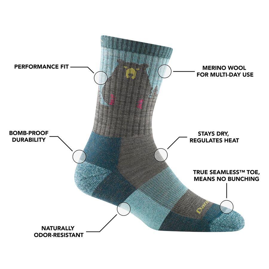 Darn Tough Bear Town Micro Crew Light Cushion Sock - Women's Aqua