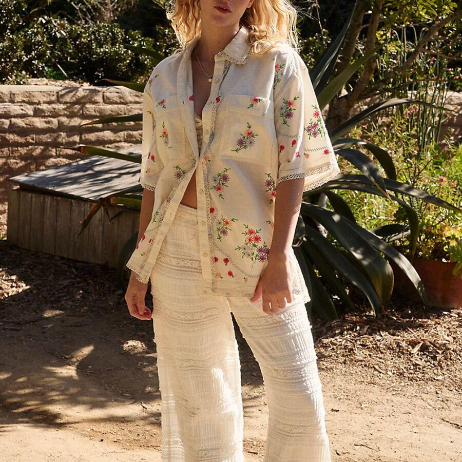 Free People Emma Embroidererd Top - Women's Tofu Combo