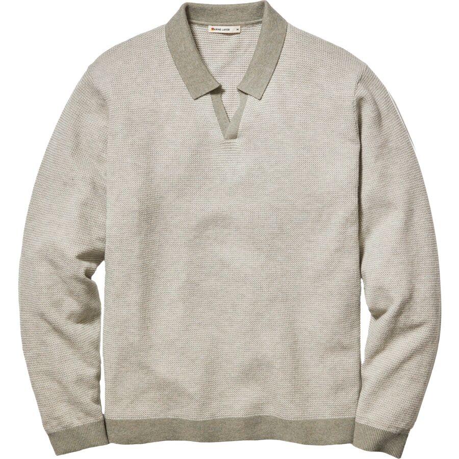 Marine Layer Liam Long-Sleeve Sweater Polo - Men's Vetiver/Ivory