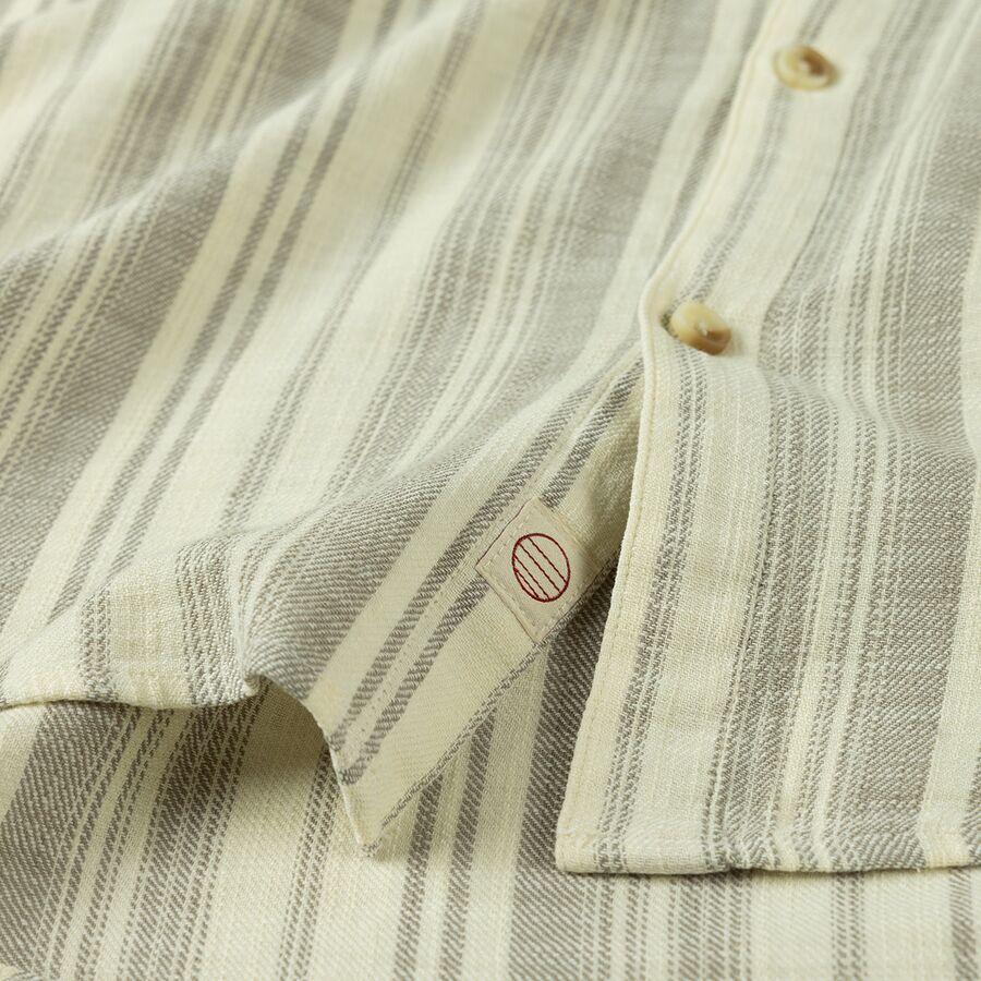 Marine Layer Short-Sleeve Stretch Selvage Shirt - Men's Cream/Olive Stripe