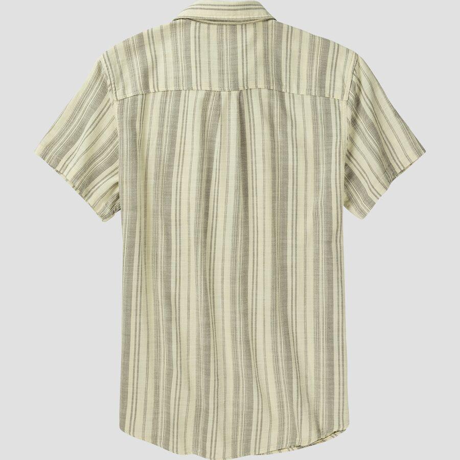 Marine Layer Short-Sleeve Stretch Selvage Shirt - Men's Cream/Olive Stripe