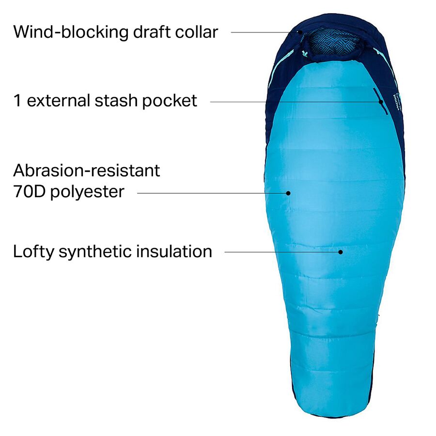 Marmot Trestles 15 Sleeping Bag: 15F Synthetic - Women's French Blue/Harbor Blue