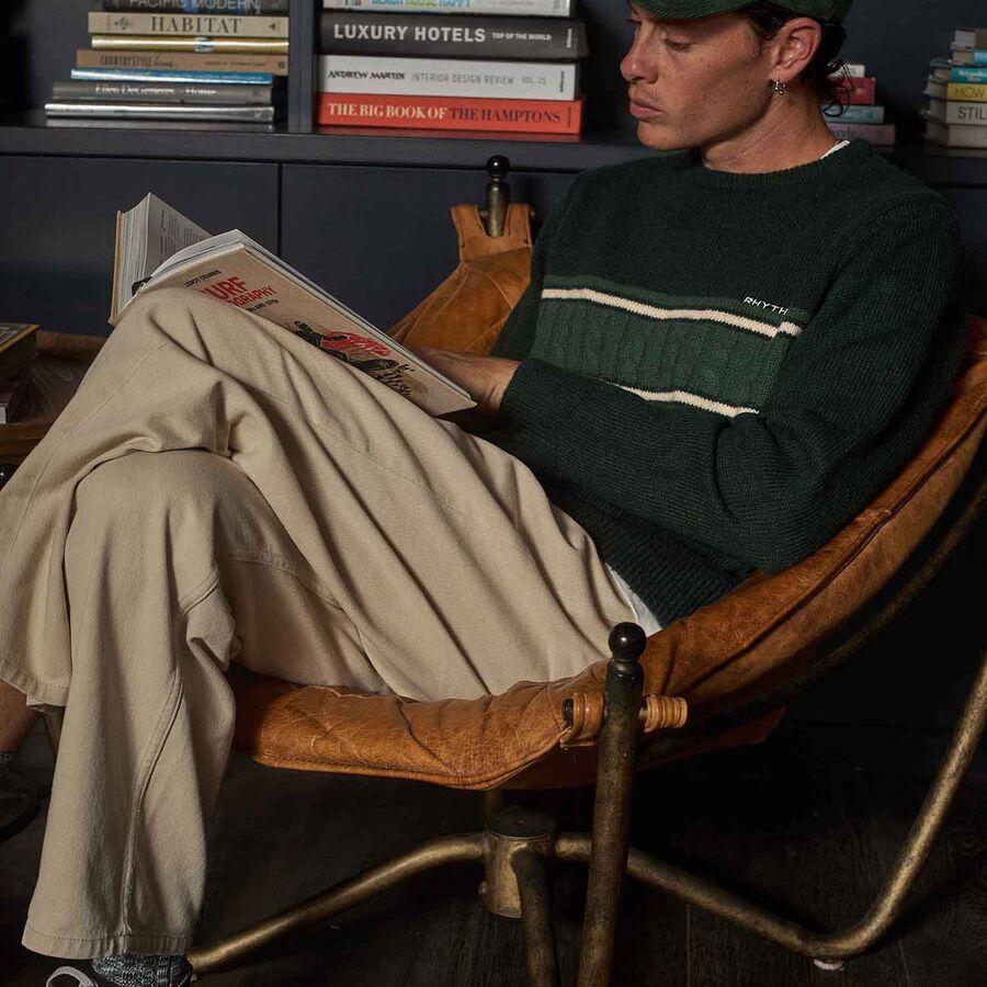 Rhythm Mohair Stripe Knit Sweater - Men's Dark Green