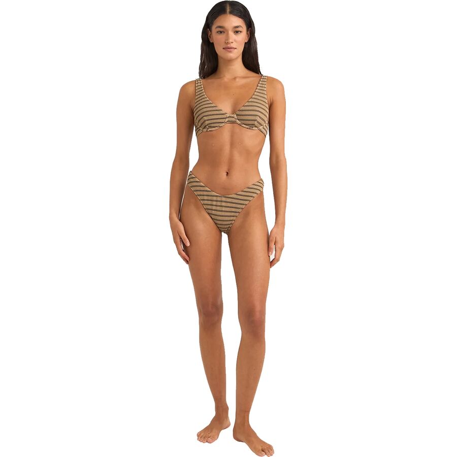 Rhythm Sol Stripe Hi Cut Bikini Bottom - Women's Black