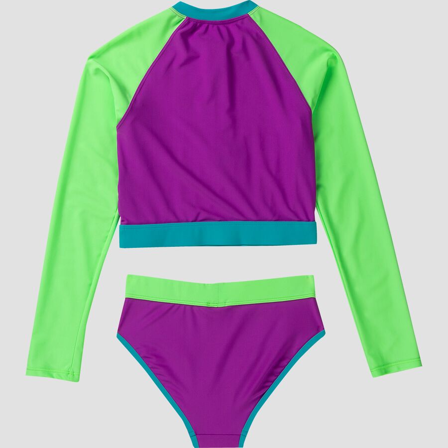 Seafolly Long-Sleeve Rashguard Swimsuit Set - Girls' Carnivale Col Block