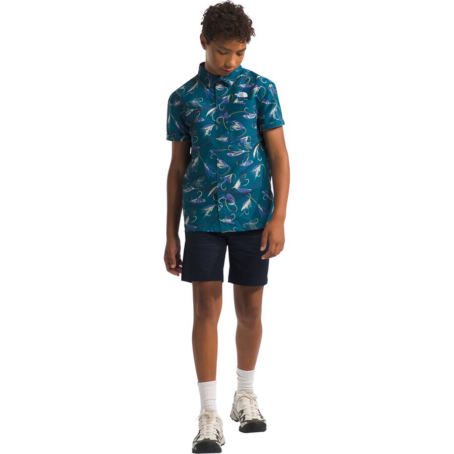 The North Face Amphibious Button Down Shirt - Boys' Blue Moss Gone Fishing Print