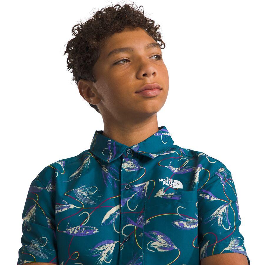 The North Face Amphibious Button Down Shirt - Boys' Blue Moss Gone Fishing Print
