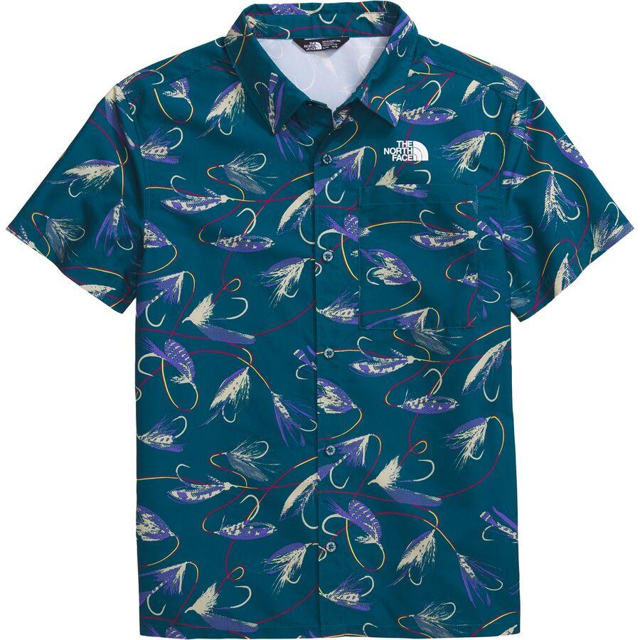 The North Face Amphibious Button Down Shirt - Boys' Blue Moss Gone Fishing Print