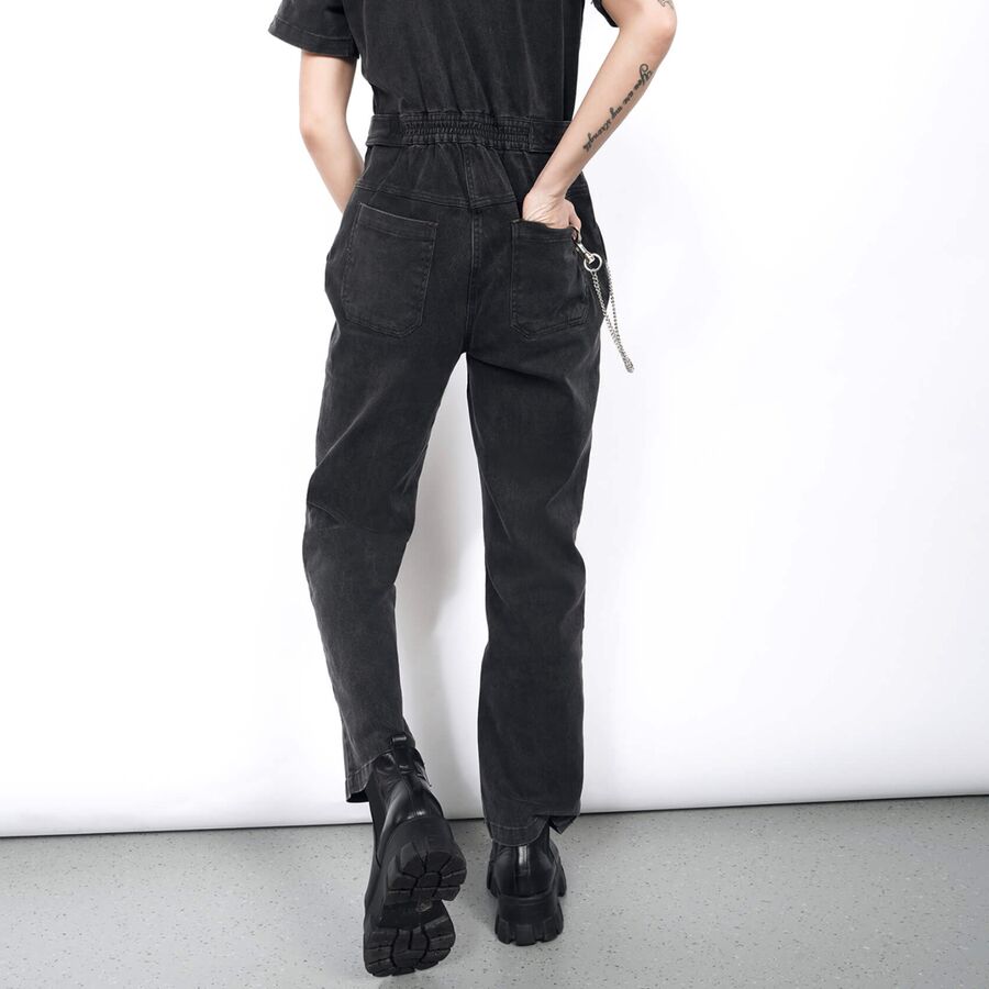 Wildfang The Essential Short-Sleeve Denim High Waisted Coverall Black Denim