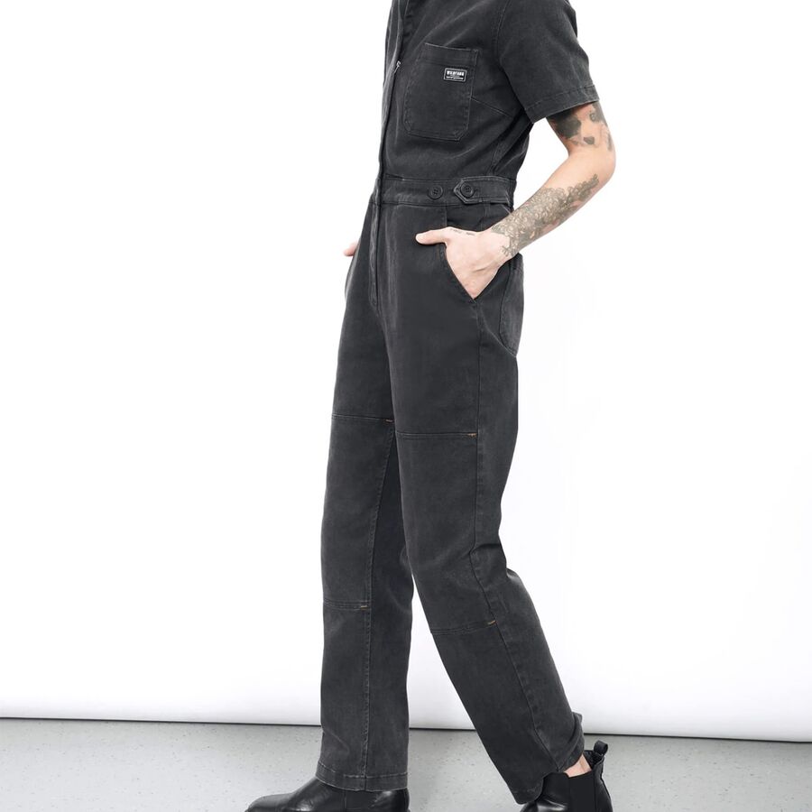 Wildfang The Essential Short-Sleeve Denim High Waisted Coverall Black Denim