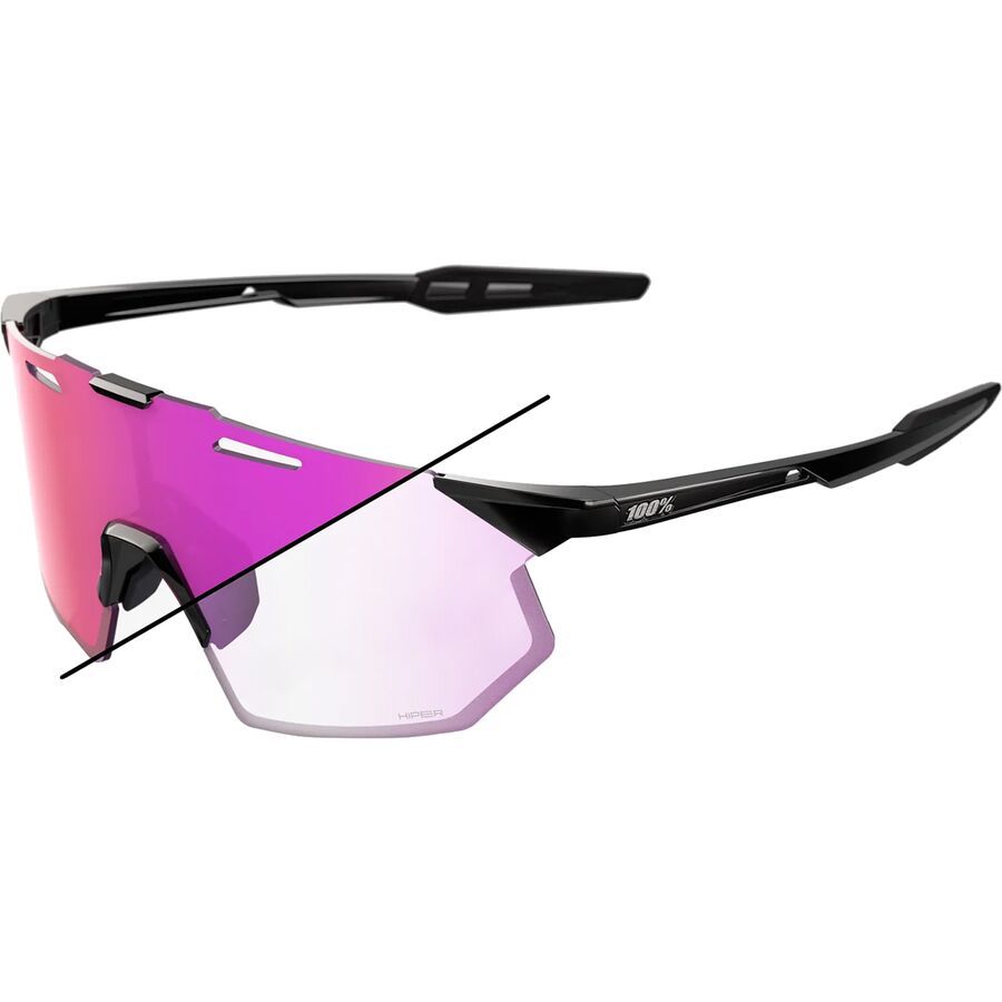 100% Hypercraft SQ Sunglasses Gloss Black/Photochromic Purple Mirror Lens