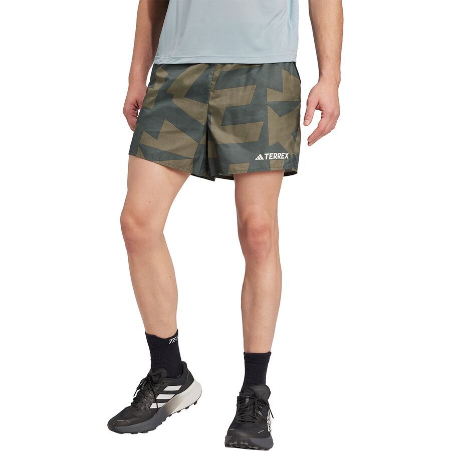 Adidas TERREX Multi Light Printed 5in Short - Men's Carbon/Ivy/Olive Strata/Orbit Green