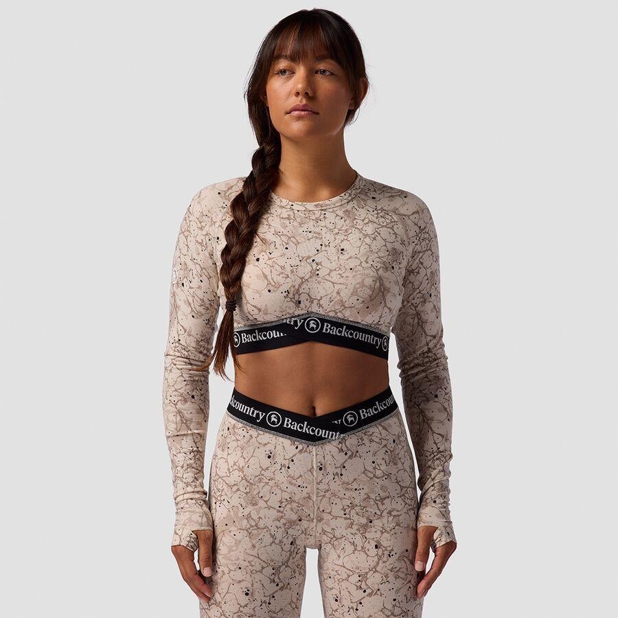 Backcountry Cedars RWS Merino Lt-Wt Baselayer Cropped Crew Top - Women's Fog Zastrugi Print