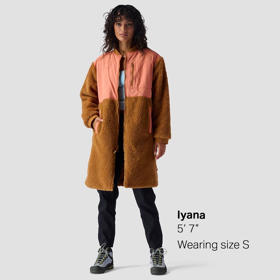 Backcountry Mixed Fabric Fleece Long Coat - Women's Brown Sugar/Tawny Orange/Fired Brick