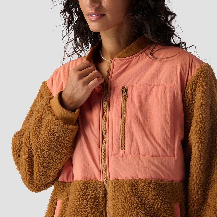 Backcountry Mixed Fabric Fleece Long Coat - Women's Brown Sugar/Tawny Orange/Fired Brick