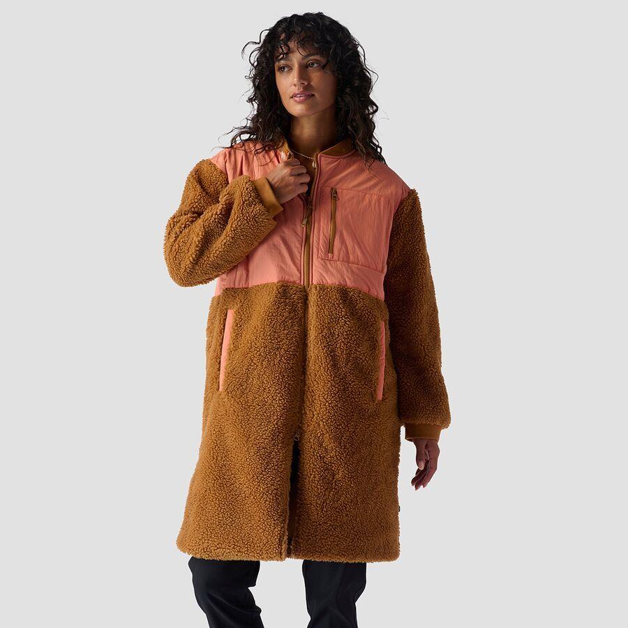 Backcountry Mixed Fabric Fleece Long Coat - Women's Brown Sugar/Tawny Orange/Fired Brick