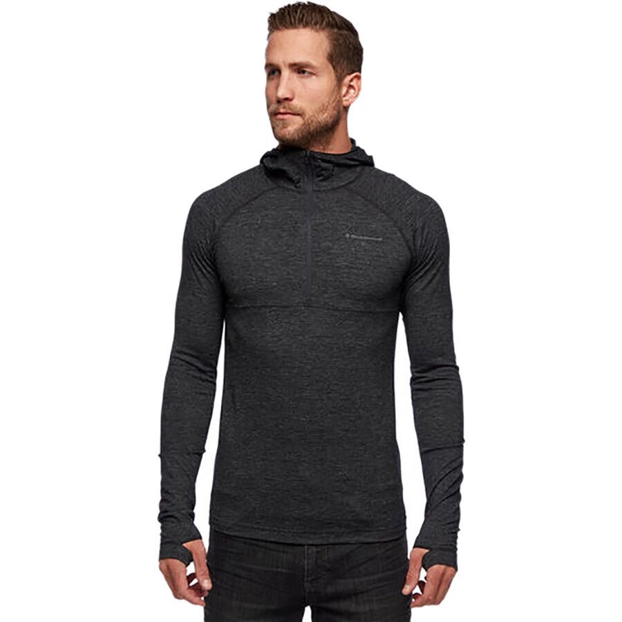 Black Diamond Solution Wool Half-Zip Hooded Baselayer Top - Men's Black