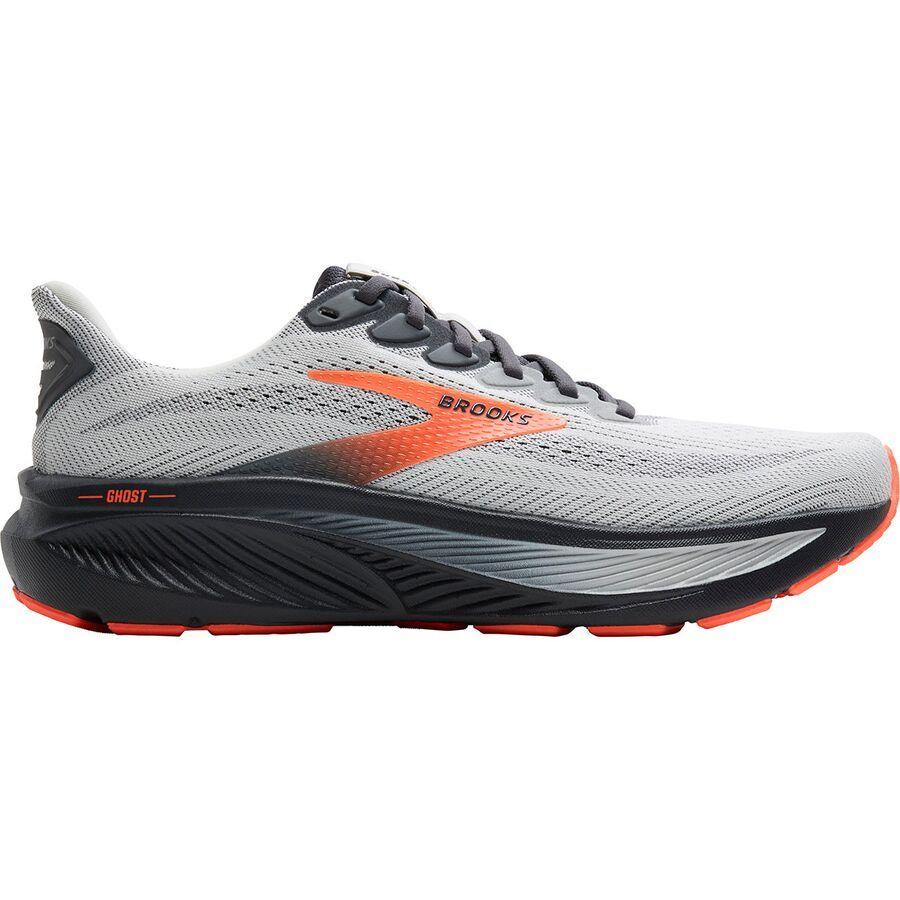 Brooks Ghost 17 Wide Running Shoe - Men's Oyster Mushroom/Orange/Ebony