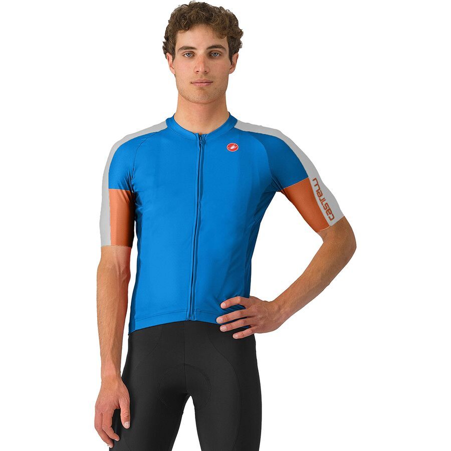 Castelli Entrata 6 Short-Sleeve Jersey - Men's Azzurro Italia/Silver Gray/Mocha