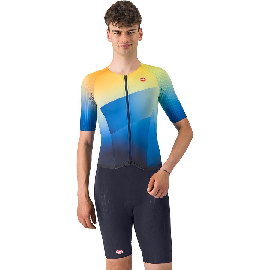 Castelli Free Sanremo 3 Short-Sleeve Tri Suit - Men's Belgian Blue/Multicolor Vivid Orange
