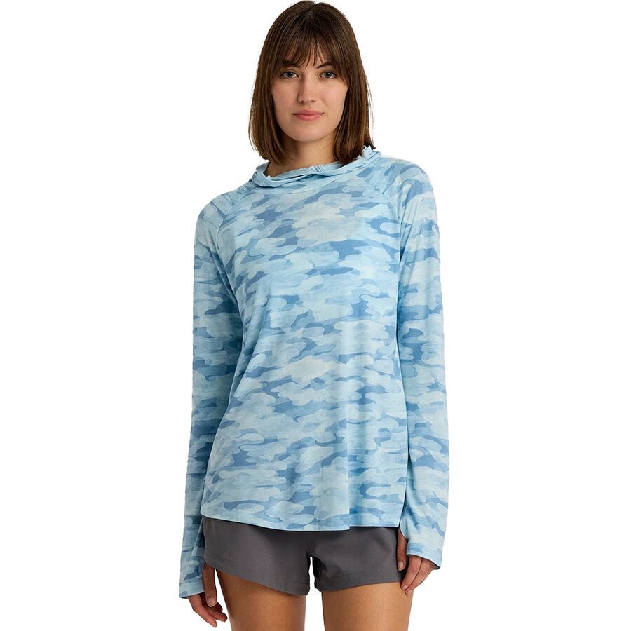 Free Fly Lightweight II Hoodie - Women's Seasmoke Camo - Surf Blue
