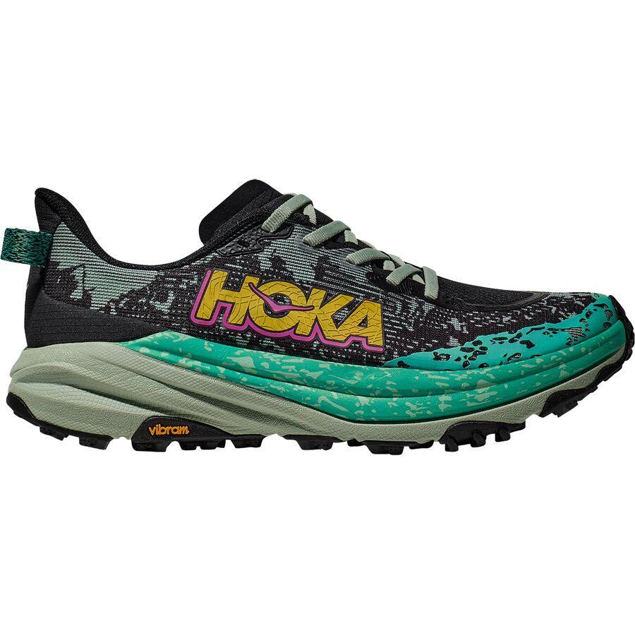 HOKA Speedgoat 6 Trail Running Shoe - Women's Black/Aloe Vera