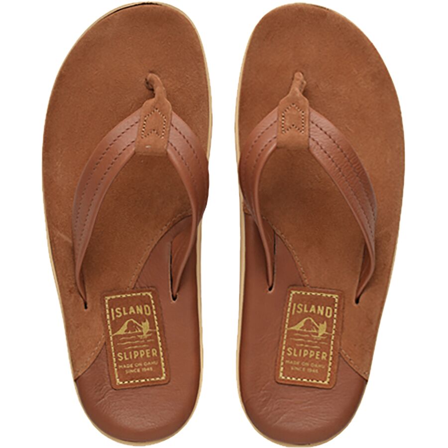 Island Slipper Classic Two Tone Leather Suede Flip Flop Peanut