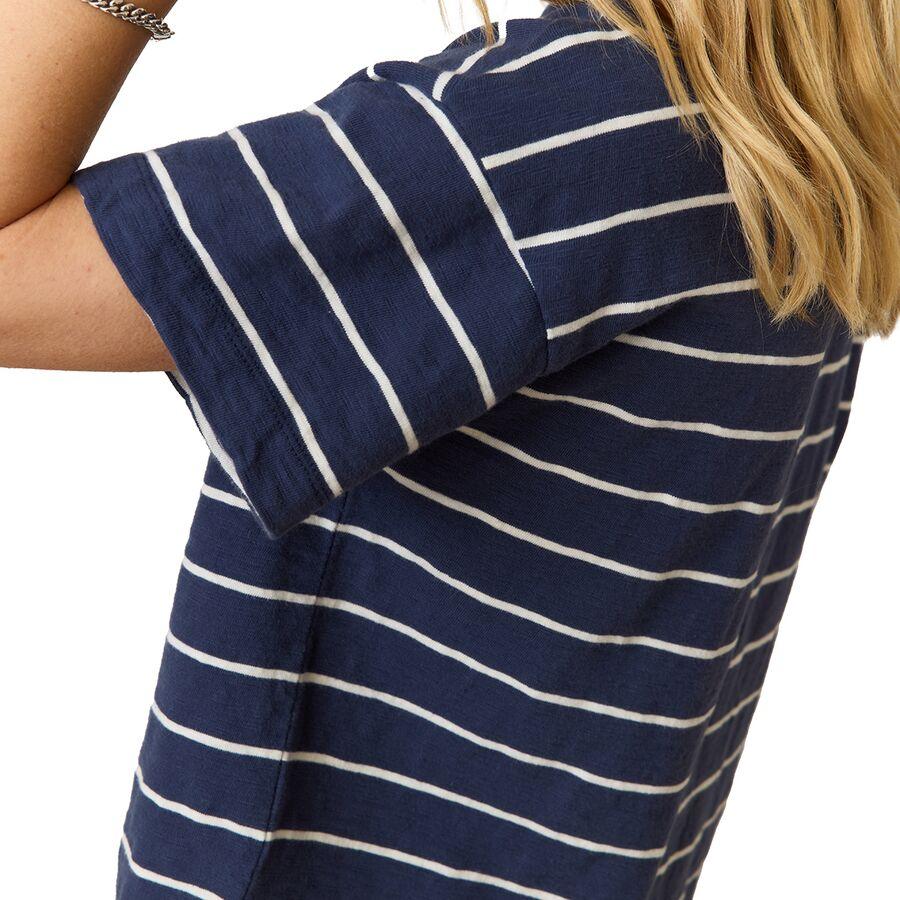 Marine Layer Heavy Slub Boxy Crew Crop T-Shirt - Women's Navy/White Stripe