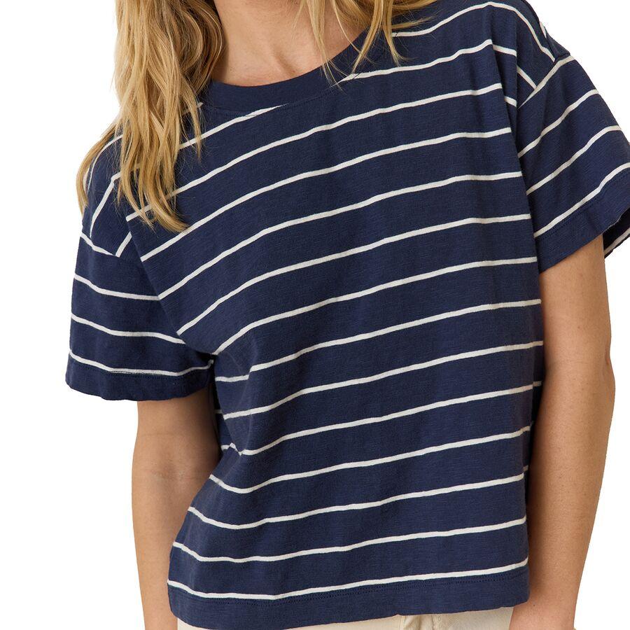 Marine Layer Heavy Slub Boxy Crew Crop T-Shirt - Women's Navy/White Stripe