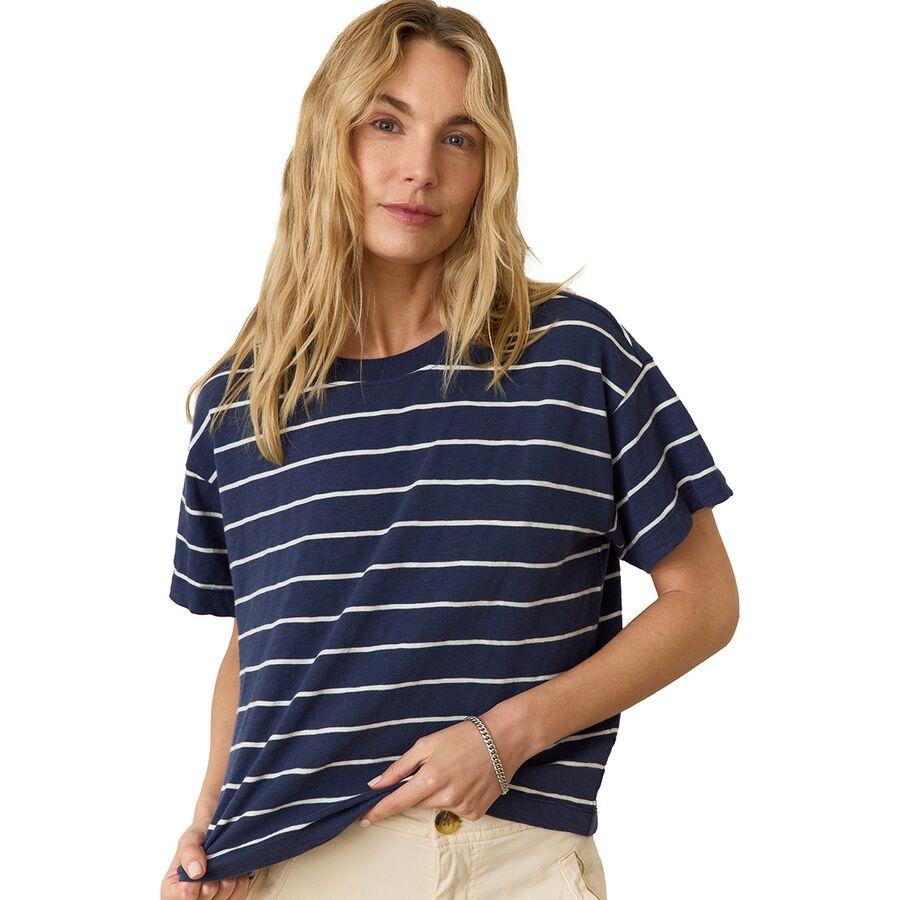 Marine Layer Heavy Slub Boxy Crew Crop T-Shirt - Women's Navy/White Stripe
