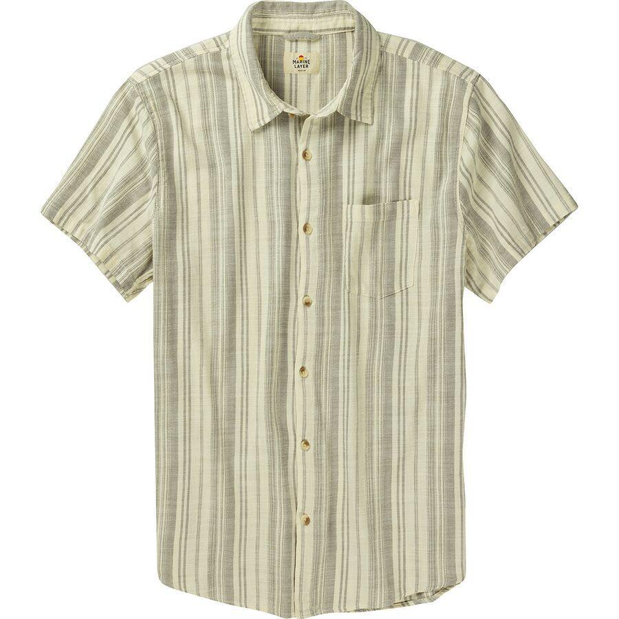 Marine Layer Short-Sleeve Stretch Selvage Shirt - Men's Cream/Olive Stripe