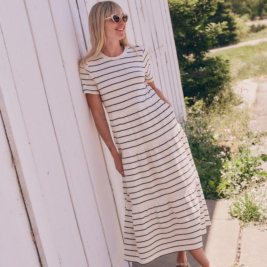 Marine Layer Slub Midi Tier Stripe Dress - Women's Antique White