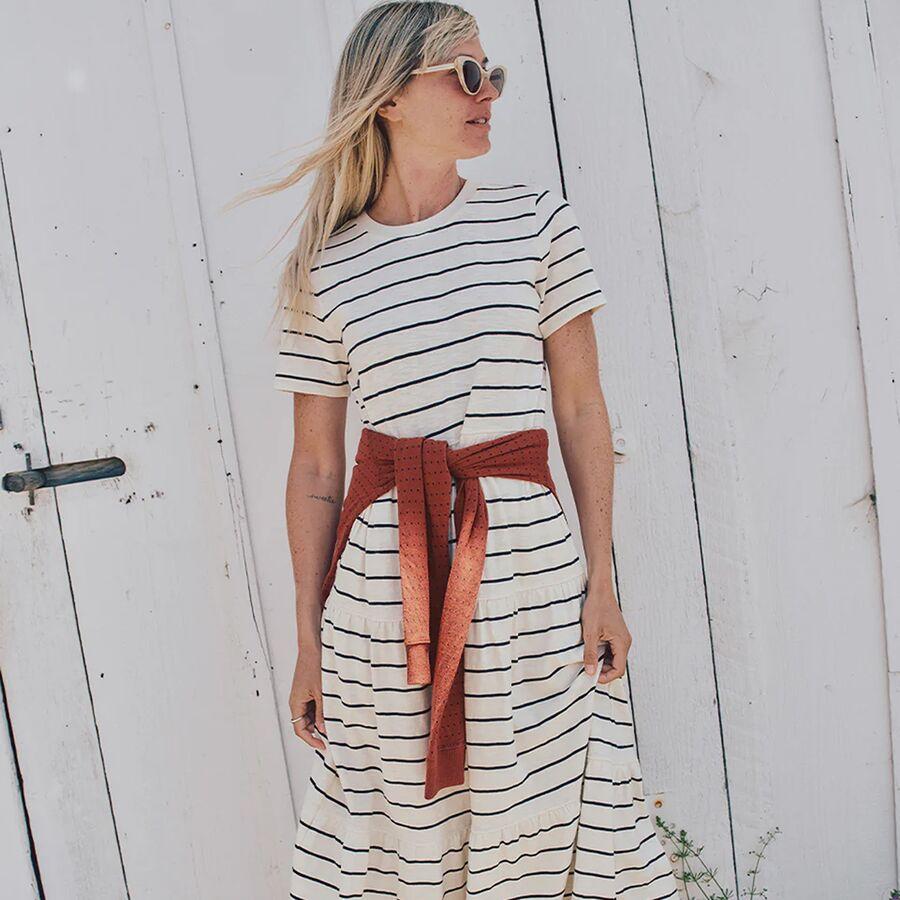 Marine Layer Slub Midi Tier Stripe Dress - Women's Antique White