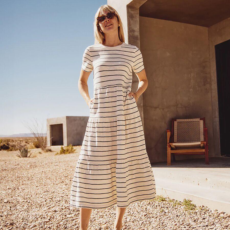 Marine Layer Slub Midi Tier Stripe Dress - Women's Antique White