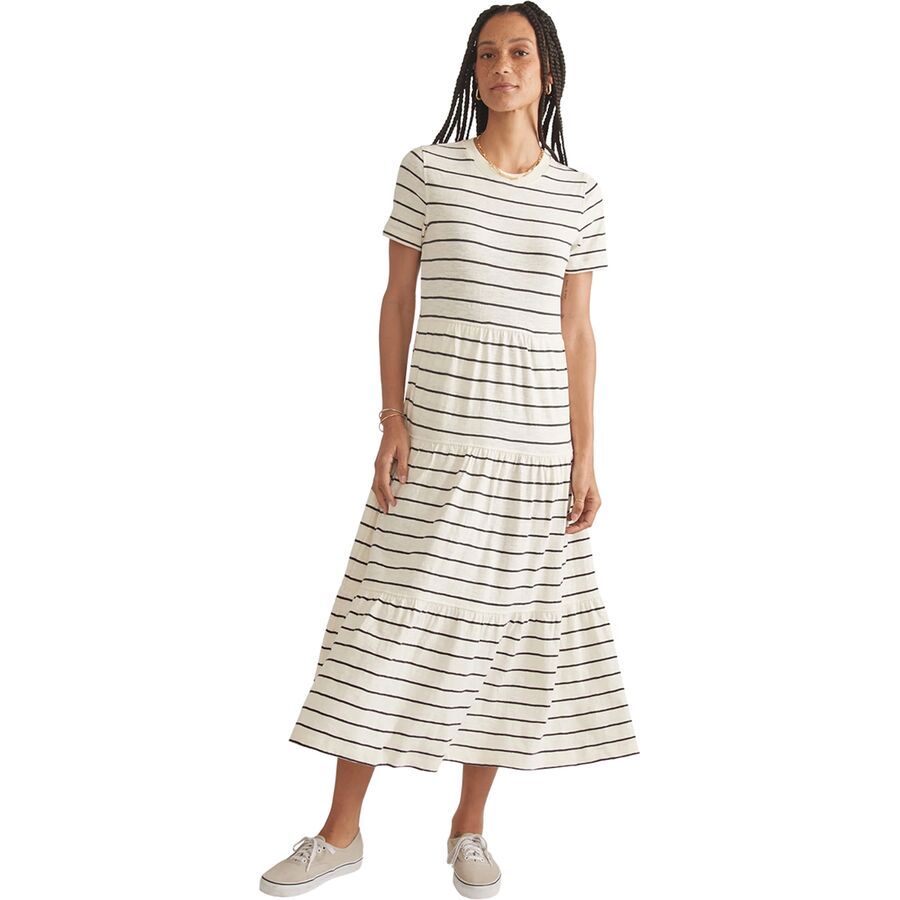 Marine Layer Slub Midi Tier Stripe Dress - Women's Antique White