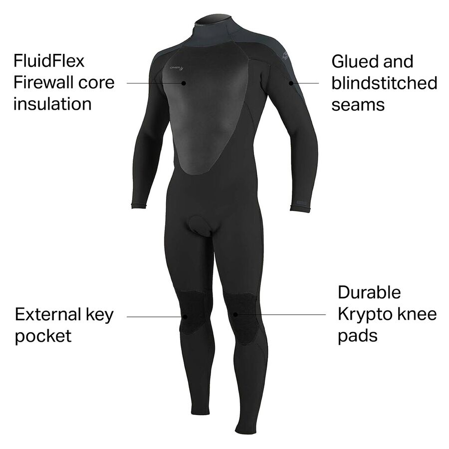O'Neill Epic 4/3 Back-Zip Full Wetsuit - Men's Black/Gunmetal/Black