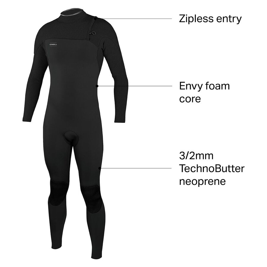 O'Neill Hyperfreak Comp 3/2 Zipless Full Wetsuit - Men's Black/Black