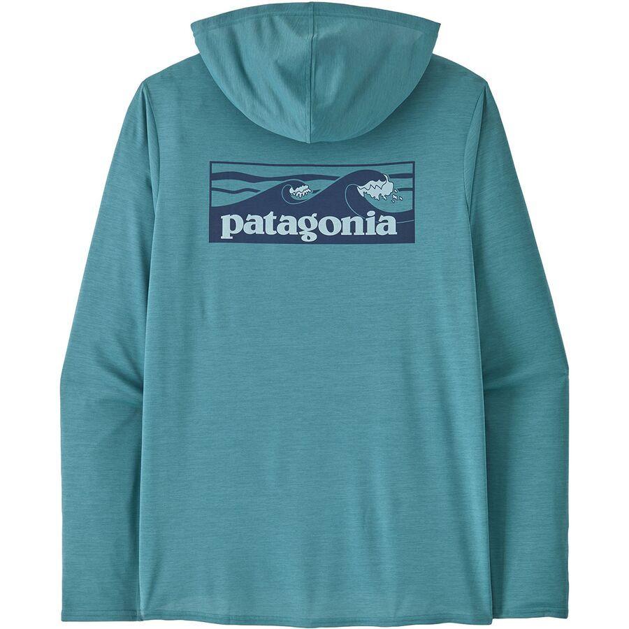 Patagonia Cap Cool Daily Graphic Hooded Shirt - Men's Boardshort Logo Tones: Wetland Blue X-Dye Patagonia Cap Cool Daily Graphic Hooded Shirt - Men's Boardshort Logo Tones: Wetland Blue X-Dye
