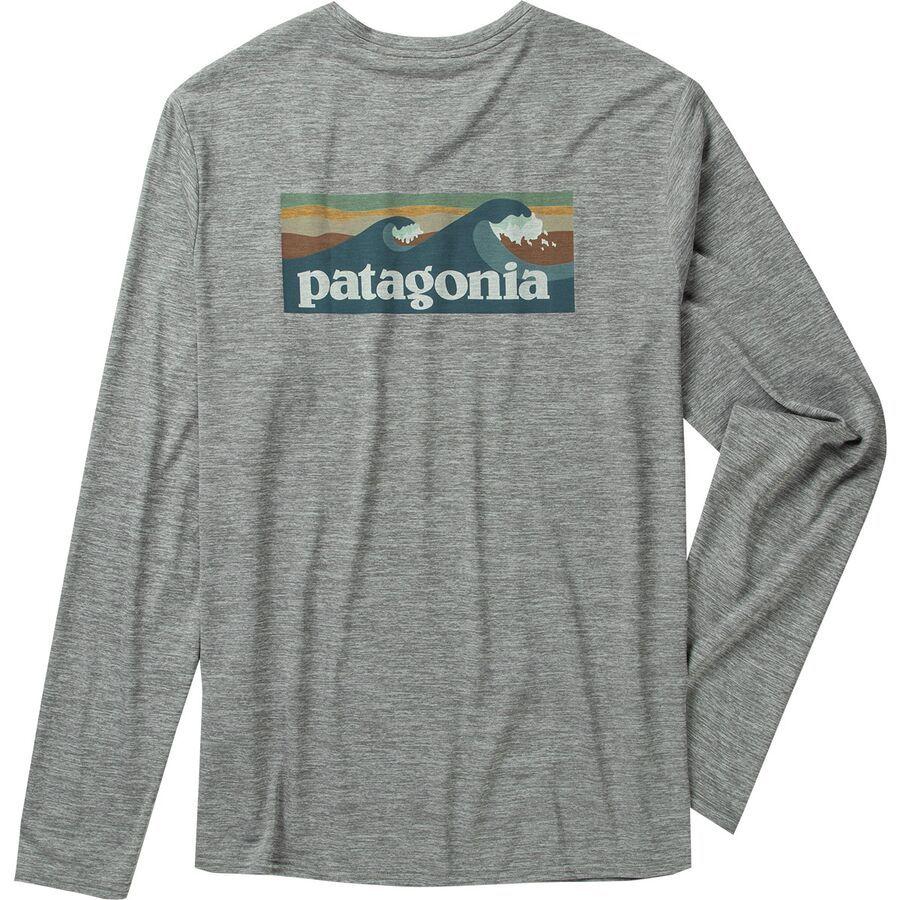 Patagonia Cap Cool Daily Graphic Long-Sleeve Shirt - Waters - Men's Boardshort Logo Abalone Blue: Feather Grey