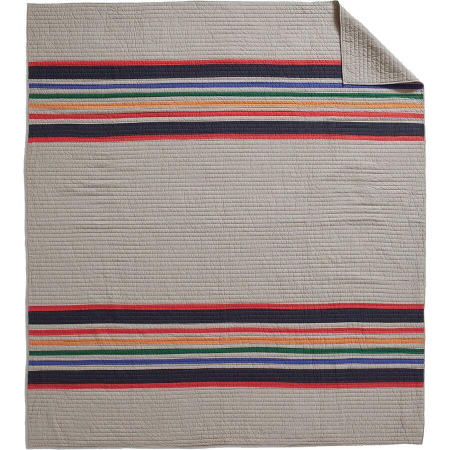 Pendleton Cotton Queen Quilt + 2 Standard Shams Yellowstone Stripe/Fawn