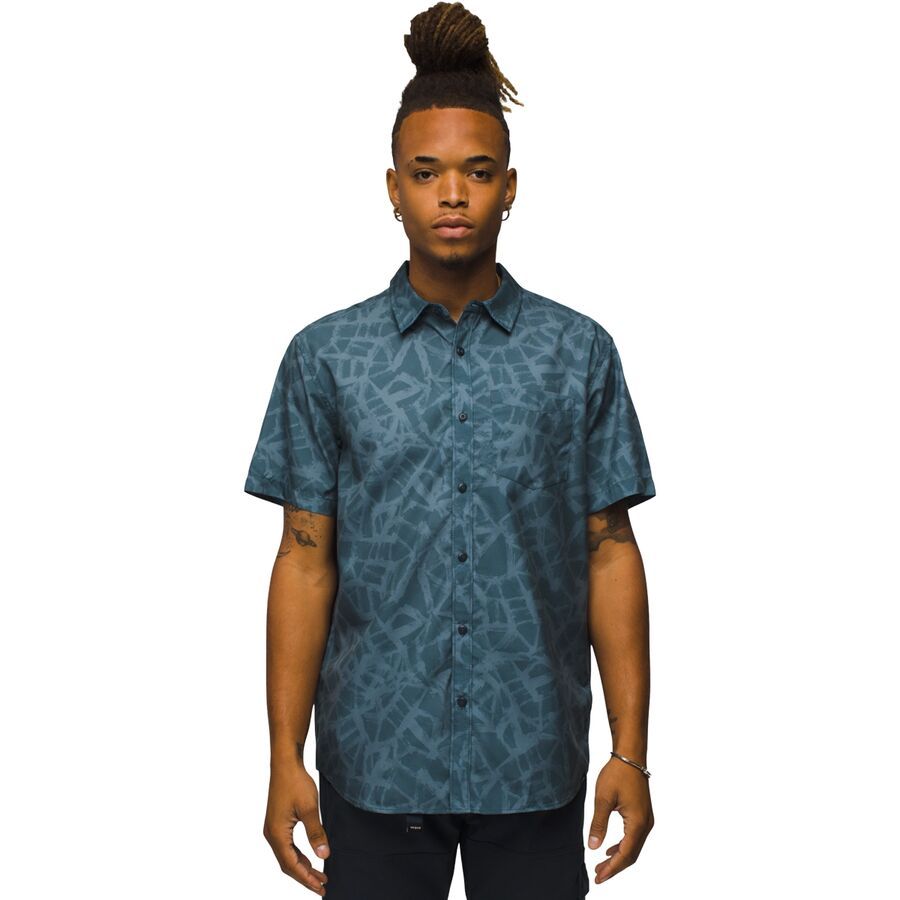 prAna Lost Sol Printed Shirt - Men's Grey Blue Cracked Earth