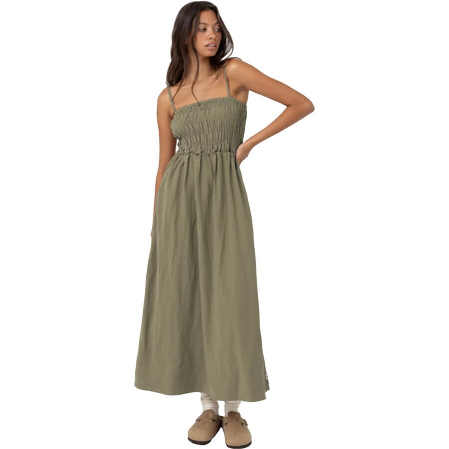 Rhythm Classic Shirred Midi Dress - Women's Olive