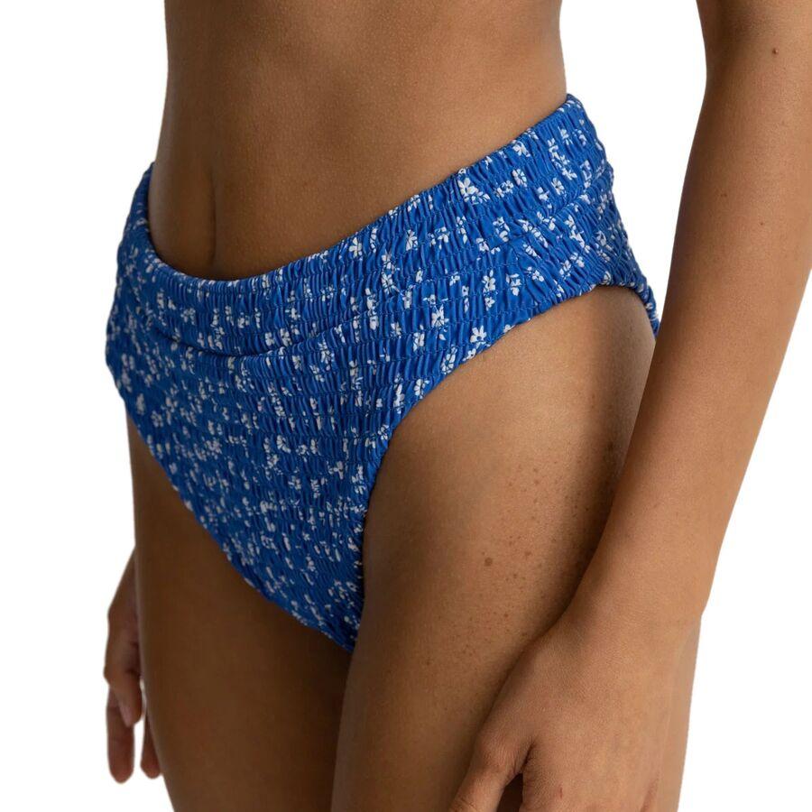 Rhythm Elodie Floral Smocked Hi Waist Bikini Bottom - Women's Blue