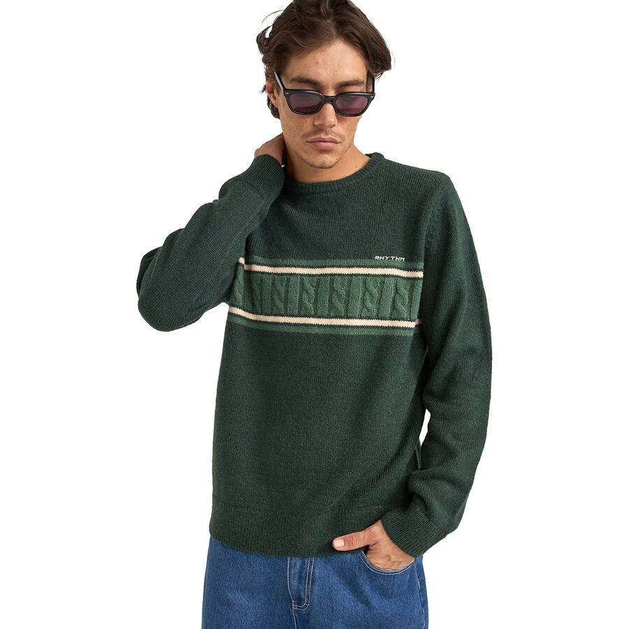 Rhythm Mohair Stripe Knit Sweater - Men's Dark Green