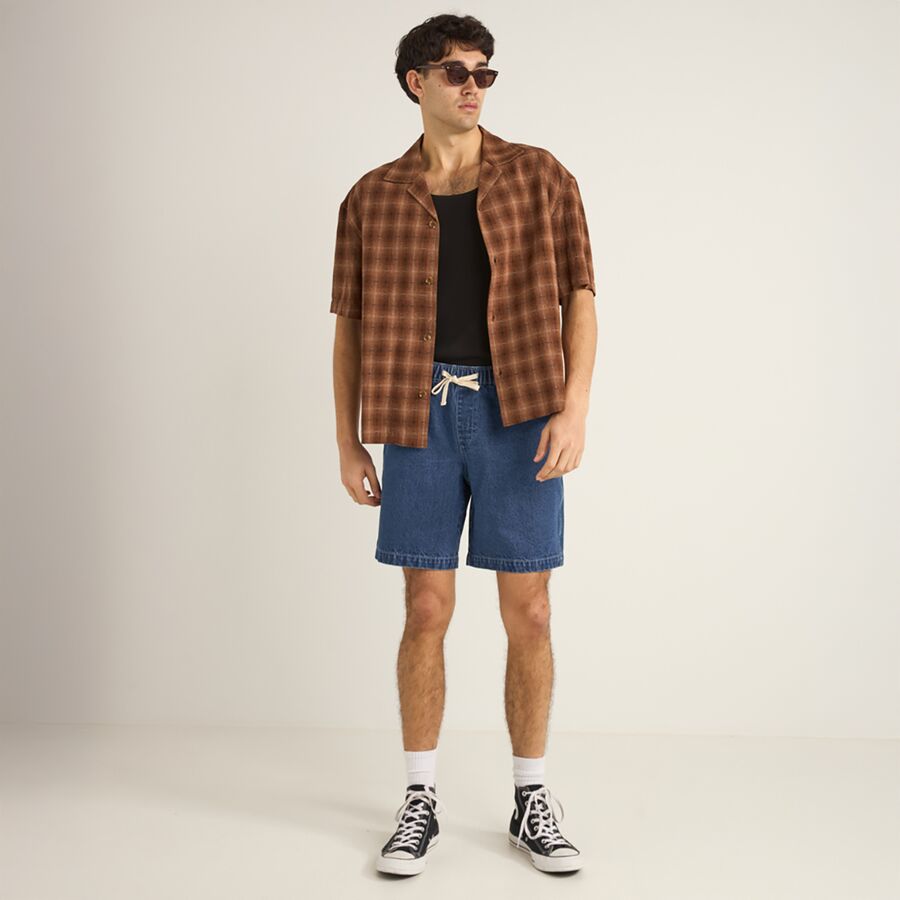 Rhythm Relaxed Shadow Check Short-Sleeve Shirt - Men's Rust